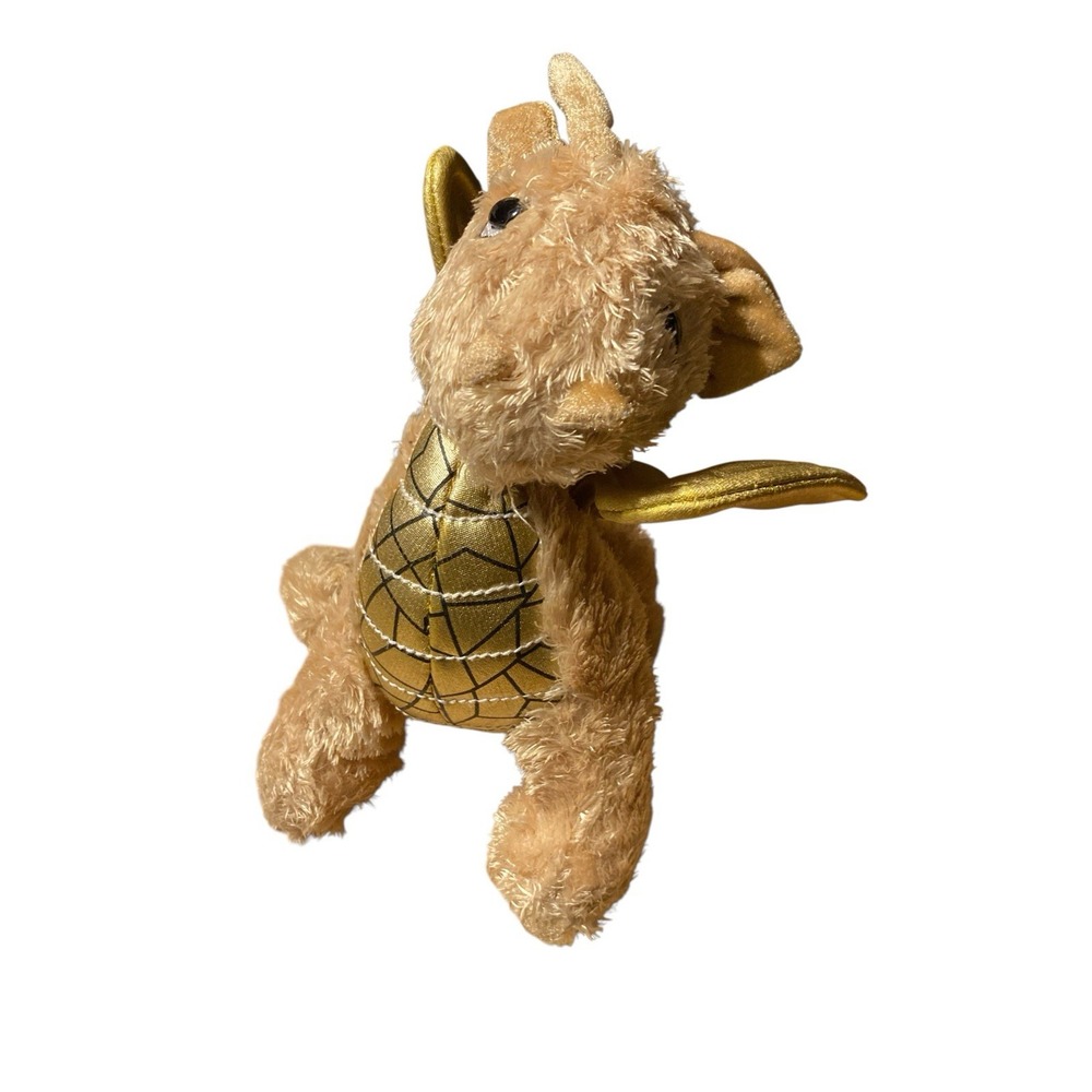 Melissa & Doug Dragon Plush 11in Gold Metallic Wings Horns Stuffed Toy Bean